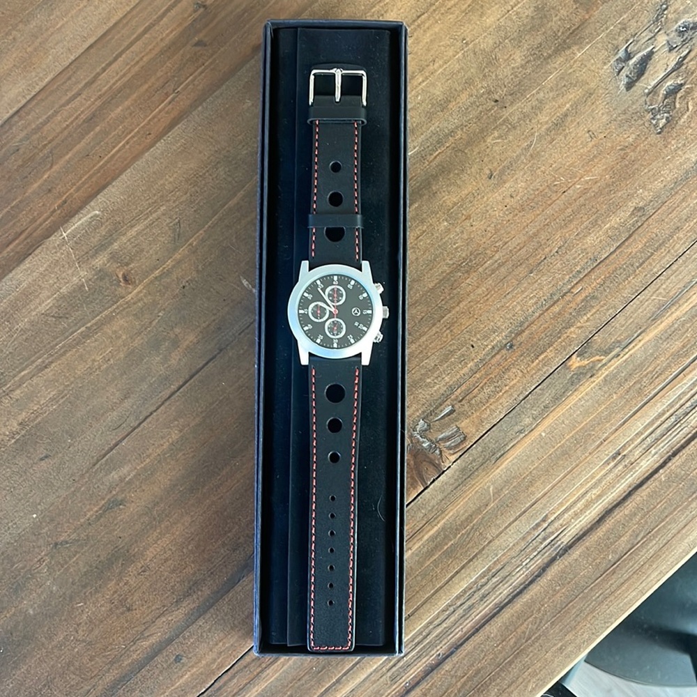 SLK Chronograph Watch Red stitch Black Leather Band